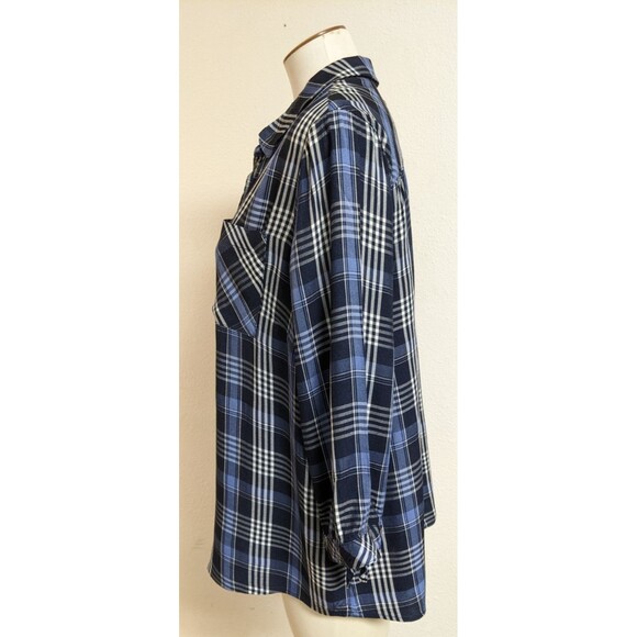 Women's J.JILL Denim Blue/White Plaid 3/4 Sleeve Viscose/Rayon Button-Up Shirt L - Picture 6 of 13